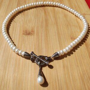 HONORA PALLINI COLLECTION Freshwater Pearl TOGGLE Necklace 925 Sterling Silver